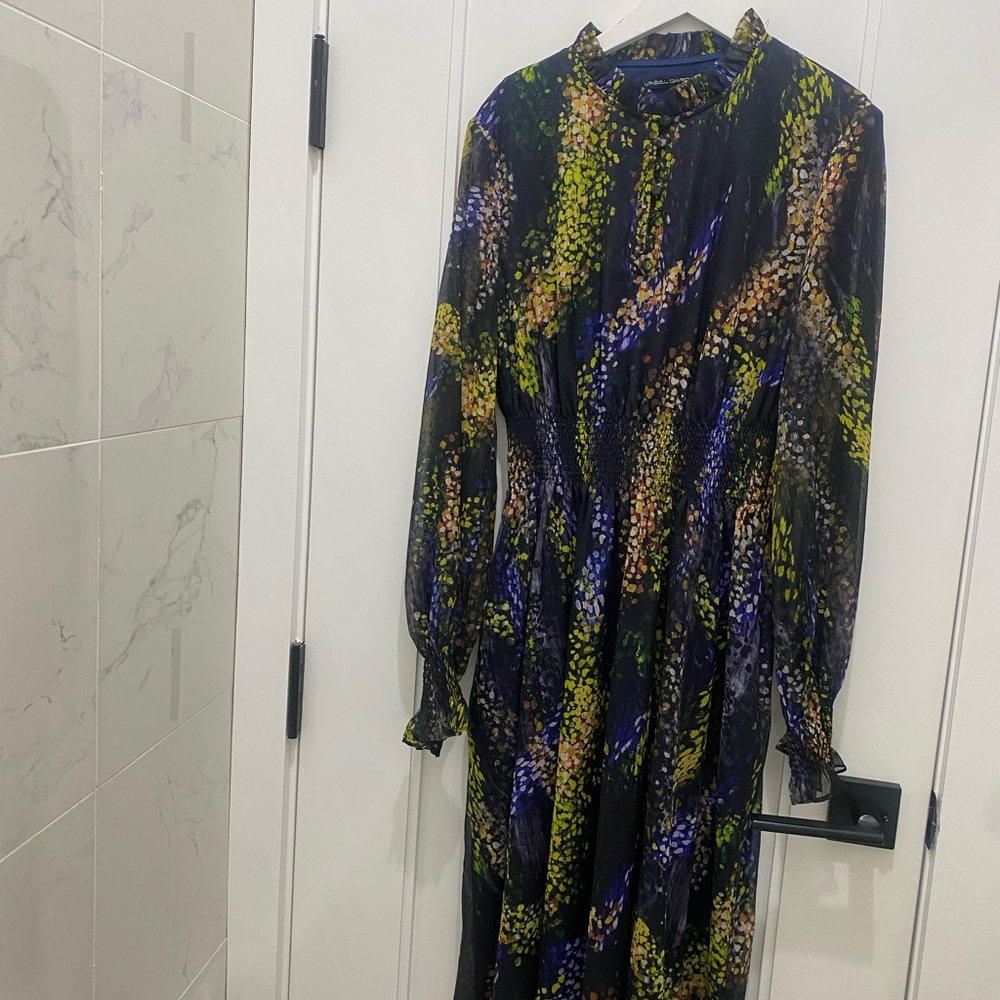 Chic Long Sleeve Floral Dress in Black and Yellow